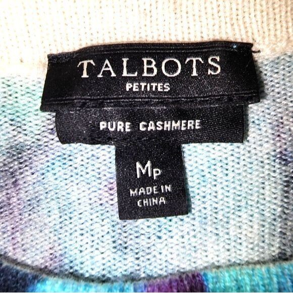 Talbots Petites Pure Cashmere Blue & Black Floral Lightweight Sweater Size MP - Picture 7 of 11
